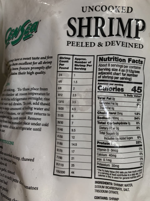 Peeled & Deveined Raw white Shrimp (16–20 ct, Tail‑Off)