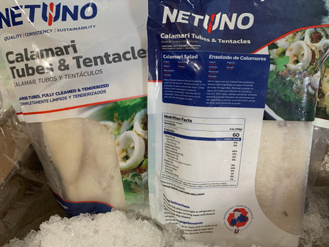 Calamari with tubes and tentacles 2.5 lbs bag